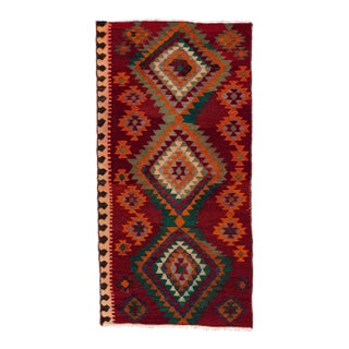 1960s Vintage Turkish Kilim Red Handmade Tribal Wool Rug For Sale