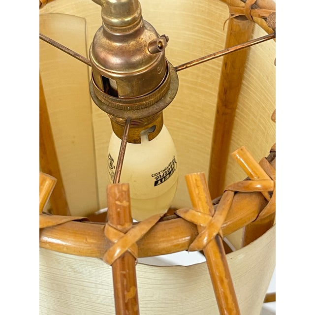 French Louis Sognot Rattan Pendant Light, 1960s For Sale - Image 13 of 14