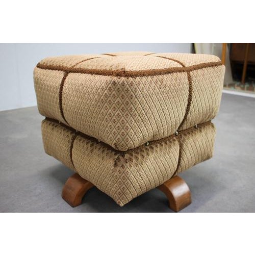 Gold Vintage Art Deco Stool by Jindřich Halabala, Czechoslovakia, 1930 For Sale - Image 8 of 11