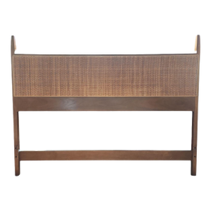 1950s Mid Century Modern Walnut and Cane Headboard Attributed to Paul McCobb