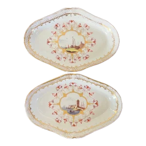 Early 19th Century Coalport Porcelain Lozenge Shape Dessert Dishes in the Style of 18th C. Meissen - a Pair