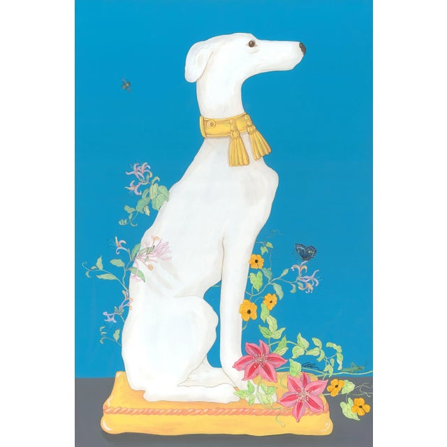 Chinoiserie "Hound by Me" Greyhound Art Dog Paintings by Allison Cosmos - Set of 2 For Sale - Image 3 of 7