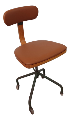Restored Office or Workshop Chair Reupholstered in Leather from Fritz Hansen, 1940s