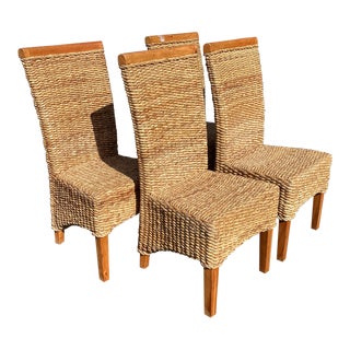 Set of 4 French Vintage Banana Leaf Dining Chairs For Sale