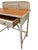 Lovely, vintage white wicker and wood top writing desk with drawer and glass knobs.