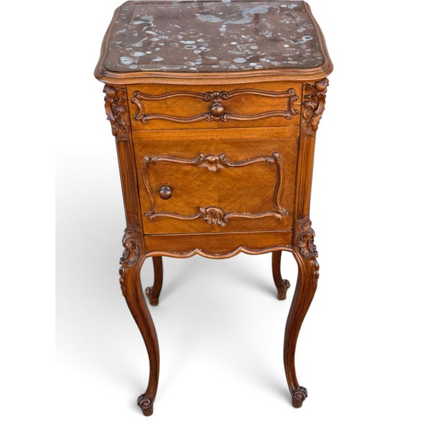 19th Century French Bedside Walnut Cabinet Marble Top Insert Marble. For Sale - Image 14 of 18