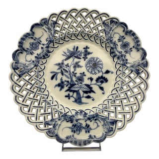 Vintage Pierced Plate with Blue Onion Pattern from Meissen, 1930s For Sale