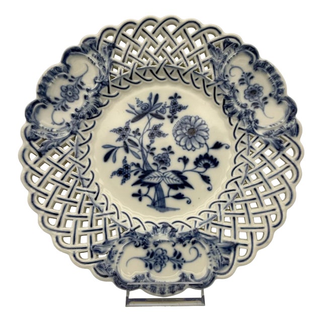 Vintage Pierced Plate with Blue Onion Pattern from Meissen, 1930s For Sale