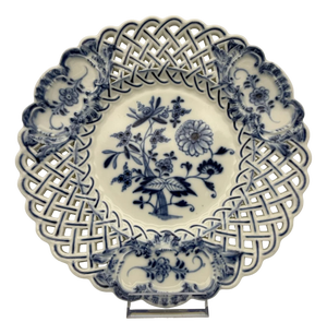 Vintage Pierced Plate with Blue Onion Pattern from Meissen, 1930s