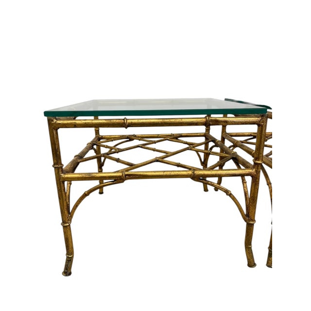 1970s 1970s Vintage Mid Century Modern Style Faux Bamboo Gold Color Side End Table Set of 2 Attributed to Phyllis Morris For Sale - Image 5 of 8