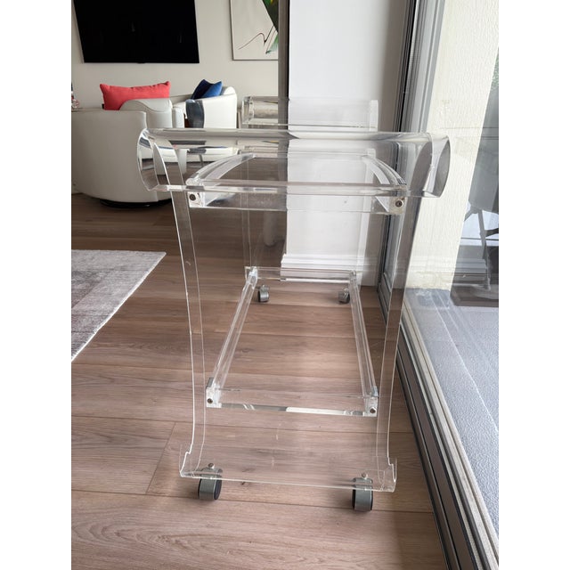 Mid Century Modern Lucite Bar Cart on Casters For Sale - Image 11 of 15