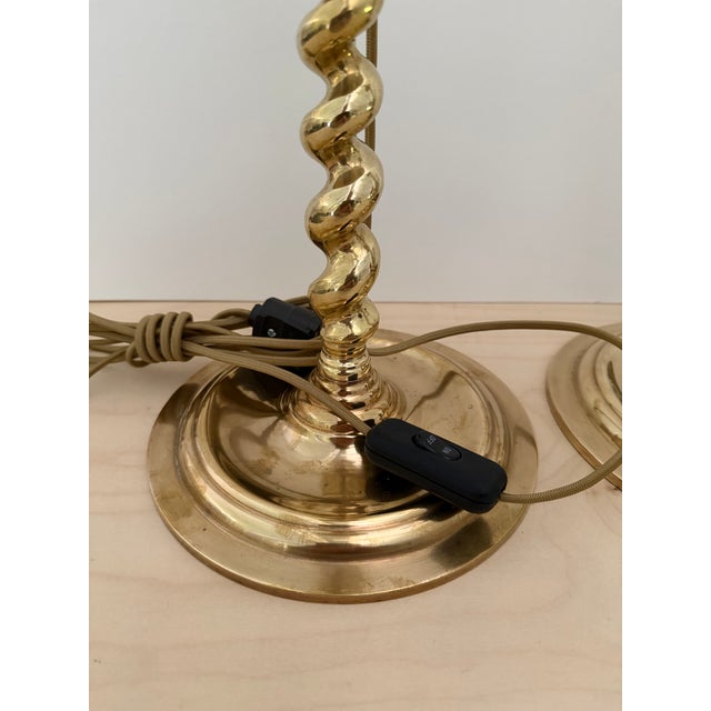 Pair of Large Vintage Solid Brass Candlestick Lamps For Sale - Image 4 of 14