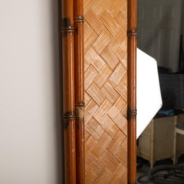 Vintage Boho Parquet Rattan Mirror With Bamboo Border For Sale - Image 9 of 10