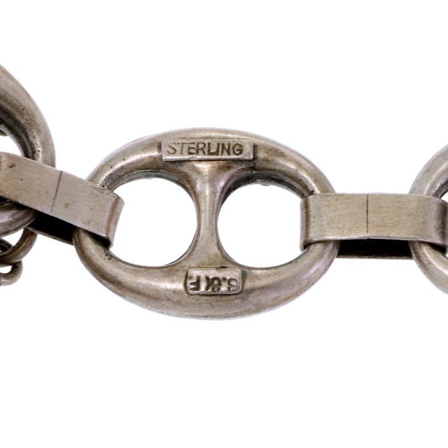 Contemporary Etruscan Silver Charm Bracelet Signed S&F Multicolor Gems Sterling Mariner Link For Sale - Image 3 of 5