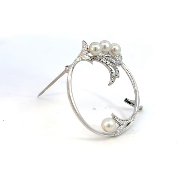 Metal 1990s Mikimoto Estate Akoya Pearl Brooch Sterling Silver 5 mm For Sale - Image 7 of 8