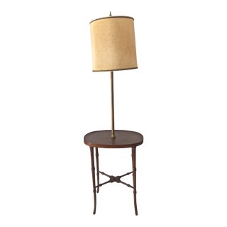 Vintage Burled Walnut & Bamboo Styled Floor Lamp For Sale