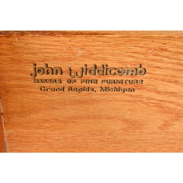 John Widdicomb Hollywood Regency Campaign Black Lacquered Highboy Dresser, Newly Refinished For Sale - Image 9 of 13