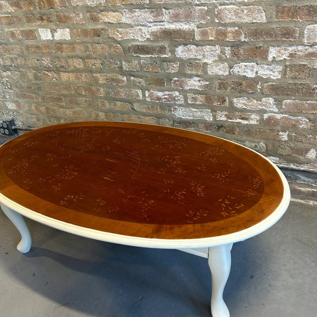 Vintage Oval Coffee Table - Natural and White Botanical Theme For Sale - Image 4 of 6