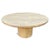 Solid elm wood round top dining table. Round pedestal base with carved striated detail. Great for many interior styles...