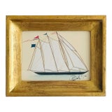 Original Hand-Painted Sailboat Painting in a Vintage Italian Frame For Sale