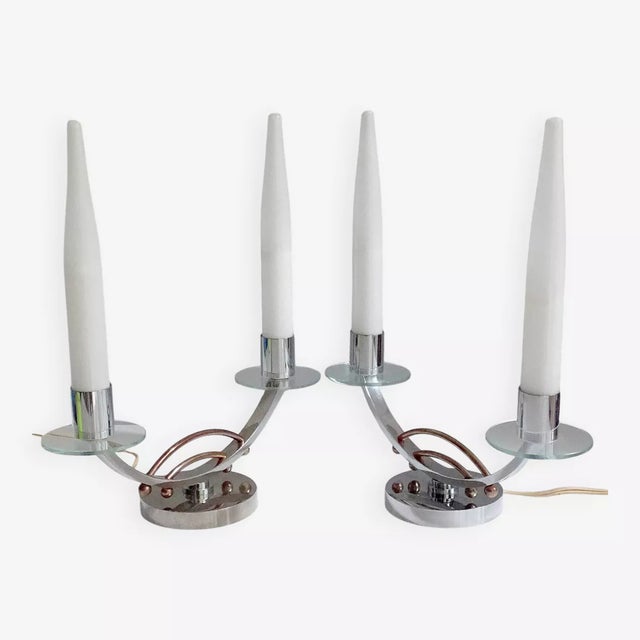 French Art Deco Table Lamps in Chrome and Glass, Set of 2 For Sale - Image 10 of 10