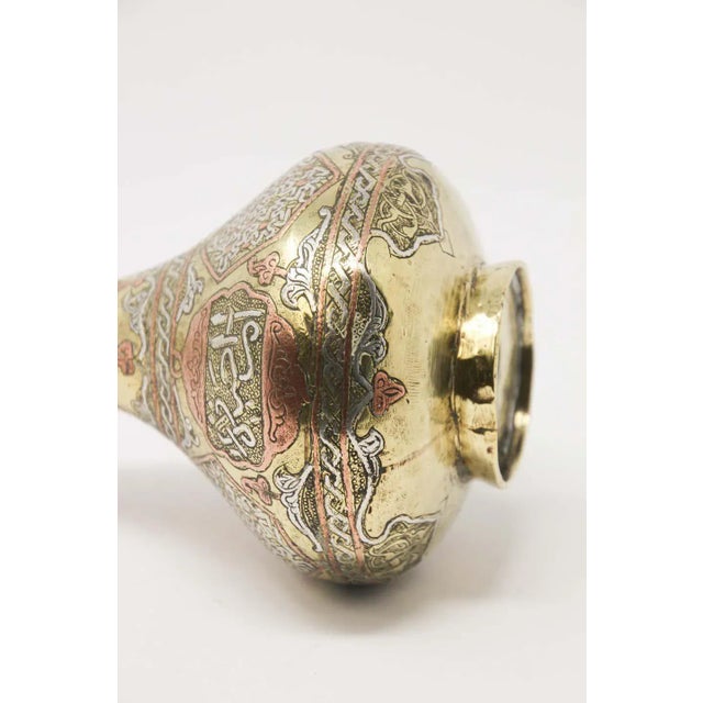 Antique Islamic Persian Revival Brass Vase With Silver & Copper Inlay For Sale In Palm Springs - Image 6 of 16