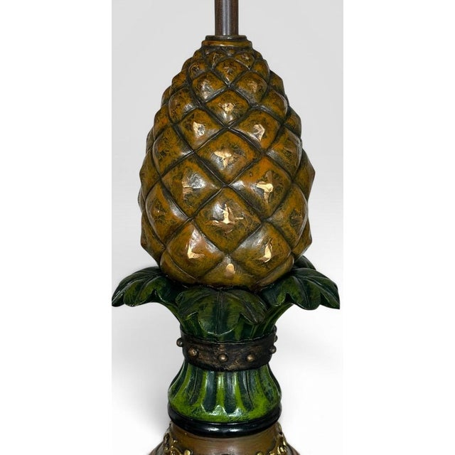 Vintage Hollywood Regency Painted Composition Pineapple Lamps - A Pair For Sale - Image 11 of 17