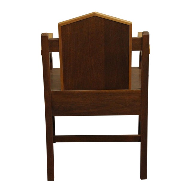 Brown Mid 20th Century Mission Style Wood Chair With Carved Floral Motif For Sale - Image 8 of 8