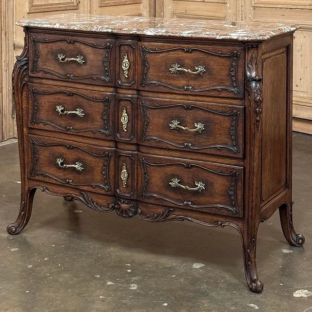 19th Century French Louis XIV Marble Top Commode ~ Chest of Drawers exudes a stately elegance that is truly timeless!...