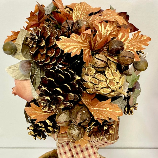 1980s Vintage Rustic Arts & Crafts Boho Chic Fall Mantel Centerpiece Topiaries - A Pair, Thanksgiving. For Sale - Image 15 of 16