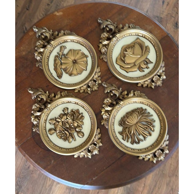 Mid-Century Modern MCM Hollywood Regency Set of 4 Floral Wall Hangings Dart Industries 1977 For Sale - Image 3 of 11