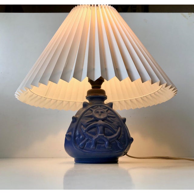 1940s Spiky Blue Ceramic Table Lamp with Troll by Lauritz Hjorth, 1940s For Sale - Image 5 of 13