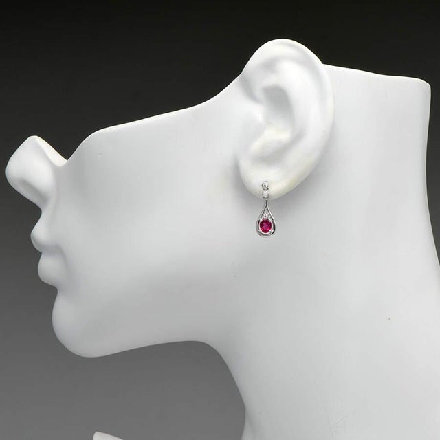 Contemporary 14KW Rubellite Tourmaline(0.66) & Diamond(0.09) Accent Drop Earrings, 2 pieces For Sale - Image 3 of 3