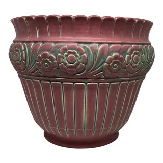 1920’s Weller Floral Rose and Green Jardinière For Sale