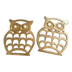 1970s Brass Owl Trivets- a Pair