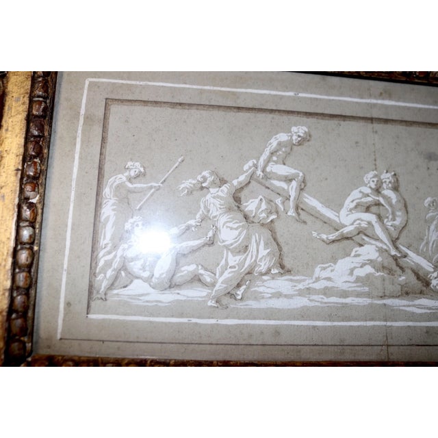 Italian Antique Original 1700's Italian Design for Frieze Figural Wash Drawing For Sale - Image 3 of 12