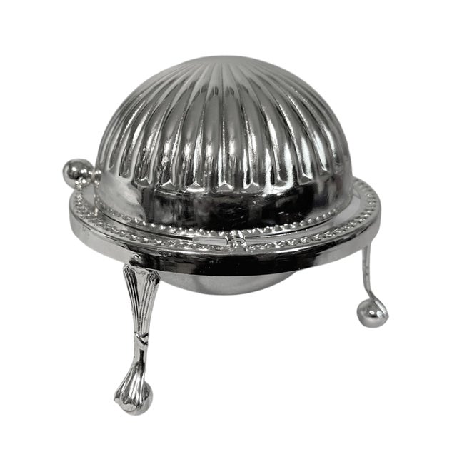 Vintage English Made Silver-Plated Caviar Container or Butter Dish Lovely vintage roll-top caviar or Butter serving dish...