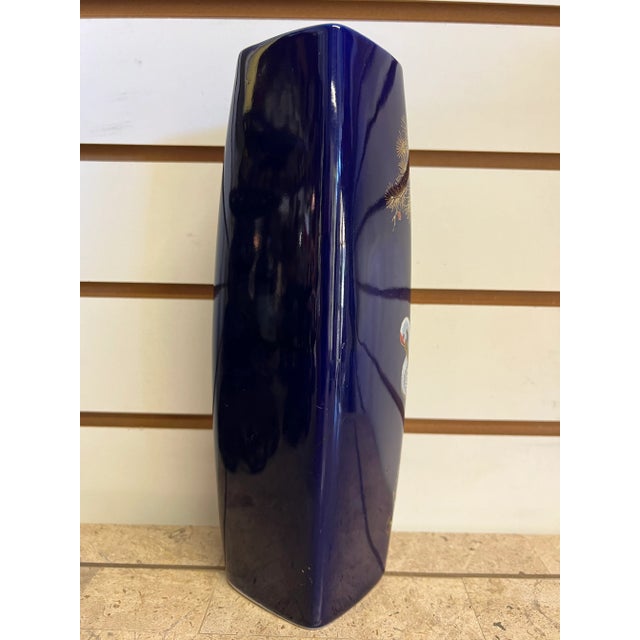 Asian Mid 20th Century Cobalt Blue Gilded Motif Flower Bird Pheasant Japan Vase For Sale - Image 3 of 8