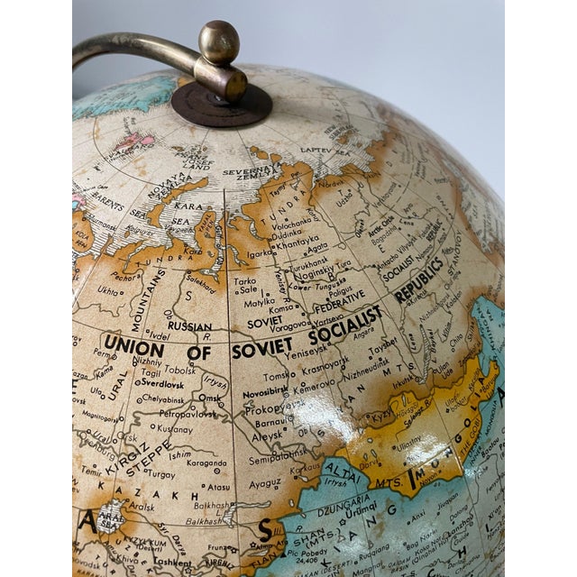 Extremely Rare Cantilevered Style Teak & Brass World Globe For Sale - Image 15 of 18