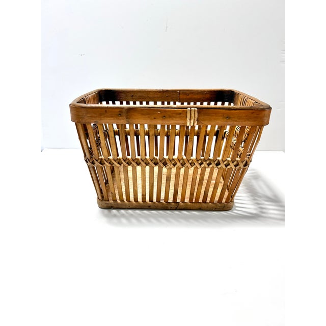 Vintage Woven Wood & Rattan Storage Basket With Handles – Rustic Kitchen, Pantry or Countertop Organizer For Sale In Louisville - Image 6 of 11