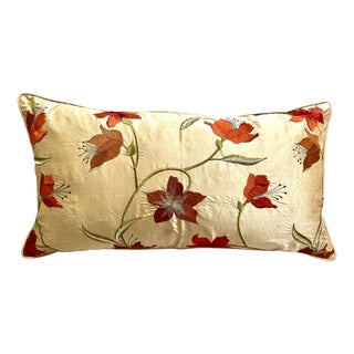 Lily Floral Embroidered Silk Lumbar Decorative Pillow Cover For Sale