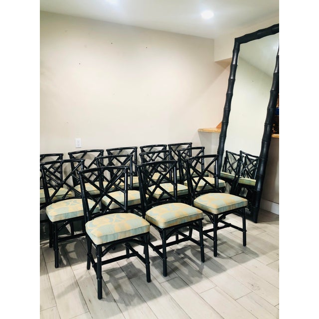 We have 6 left chippendale Black lacquered classic bamboo dining chairs by Fisks Reed, in great structural shape was only...