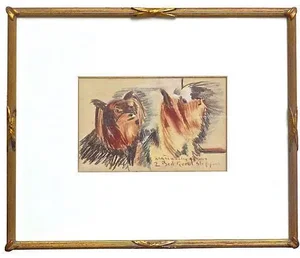 Vintage Long-Haired Yorkshire Terriers Drawing