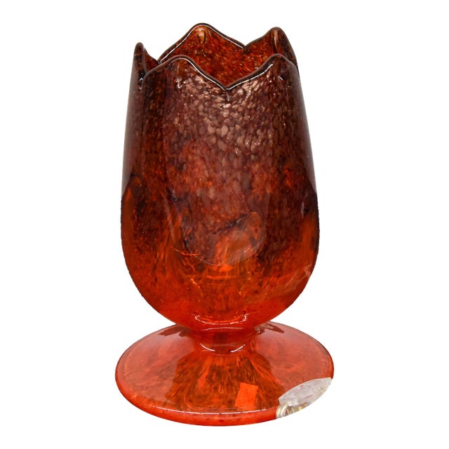 Vintage Tulip Art Glass Lamp – Hand‑Blown Red & Merlot Swirl Glass, Elegant Decorative Accent For Sale