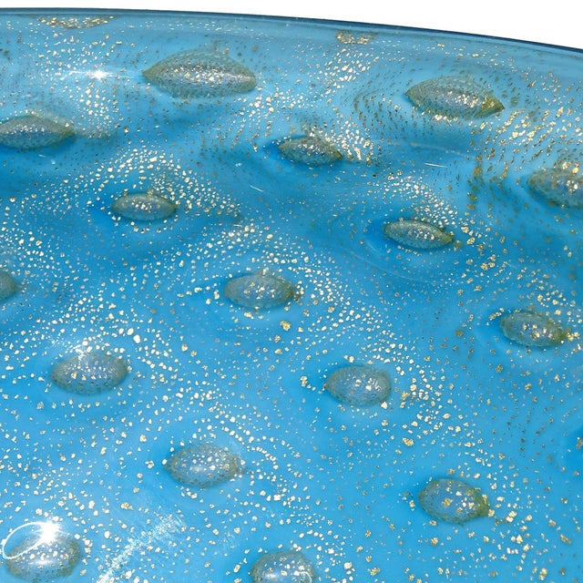 Vintage Barbini Murano Sky Blue Gold Flecks Control Bubbles Vintage Italian Art Glass Bowl Ashtray For Sale In Orlando - Image 6 of 7