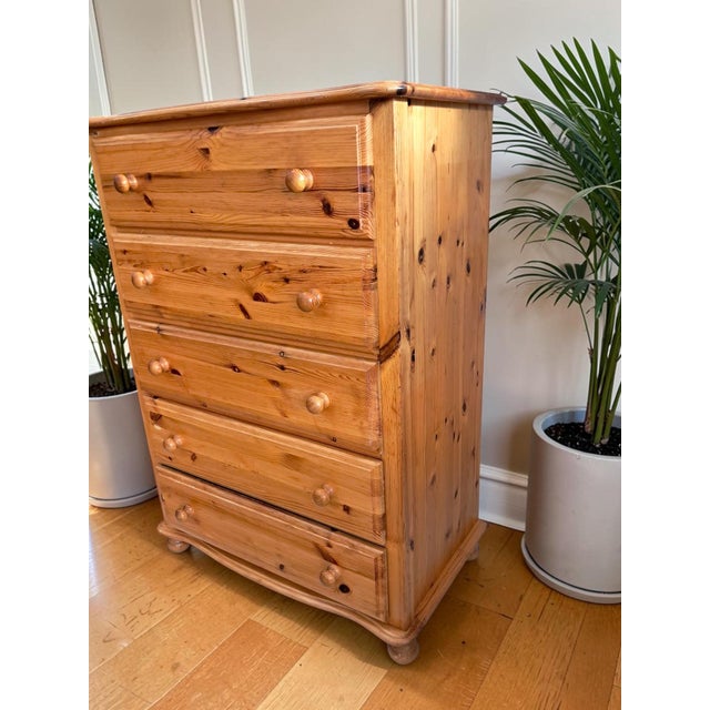 Vintage Pine Tallboy Chest of 5 Drawers, 1980s For Sale - Image 3 of 16