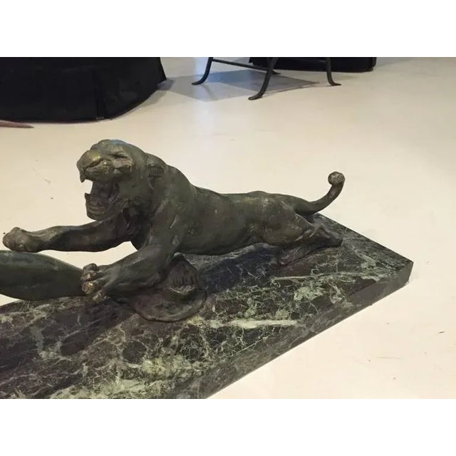 1930s Signed French Art Deco Hunter and Tiger Sculpture For Sale - Image 5 of 10