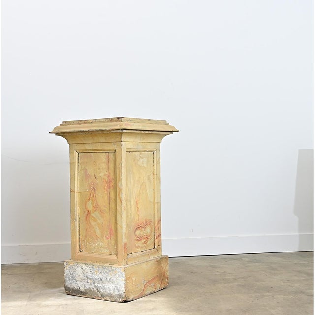 Cream French 19th Century Faux Marble Painted Pedestal For Sale - Image 8 of 15