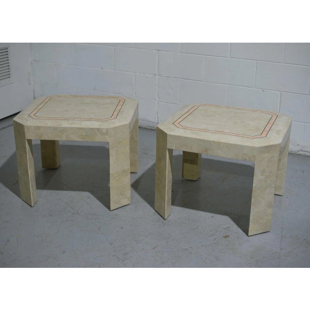 Late 20th Century Tessellated Marble Side Tables With Gold Pink Inlay - a Pair For Sale In Chicago - Image 6 of 12