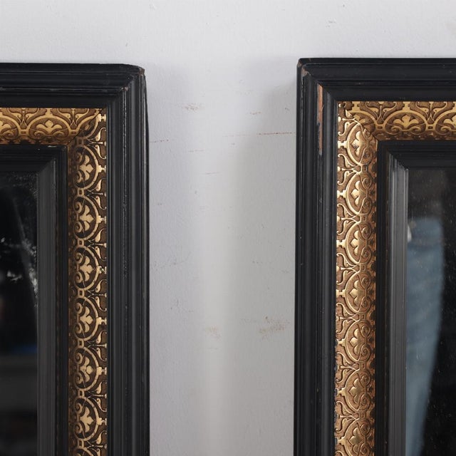 19th Century A Magnificent Pair of French Black and Gold Mirrors, 19th C. For Sale - Image 5 of 8